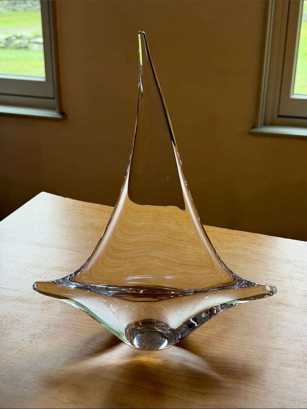 Simon Pearce Clear Crystal Sculptural Sailboat medium size Centerpiece